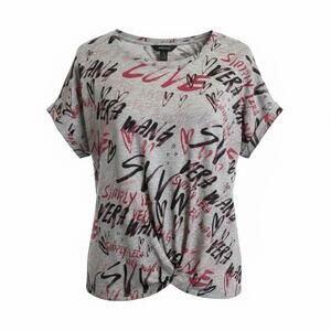 Simply Vera Vera Wang Graffiti Heart Lightweight Knit Tied Bottom Top Sz L